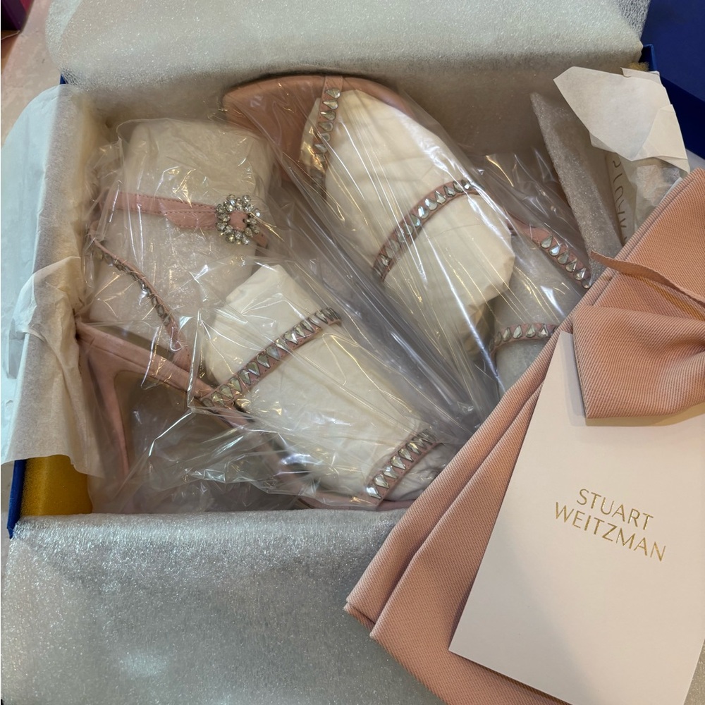 Stuart Weitzman Gemcut 100 Strappy Crystal Sandal in Ballet Pink - Picture 11 of 11